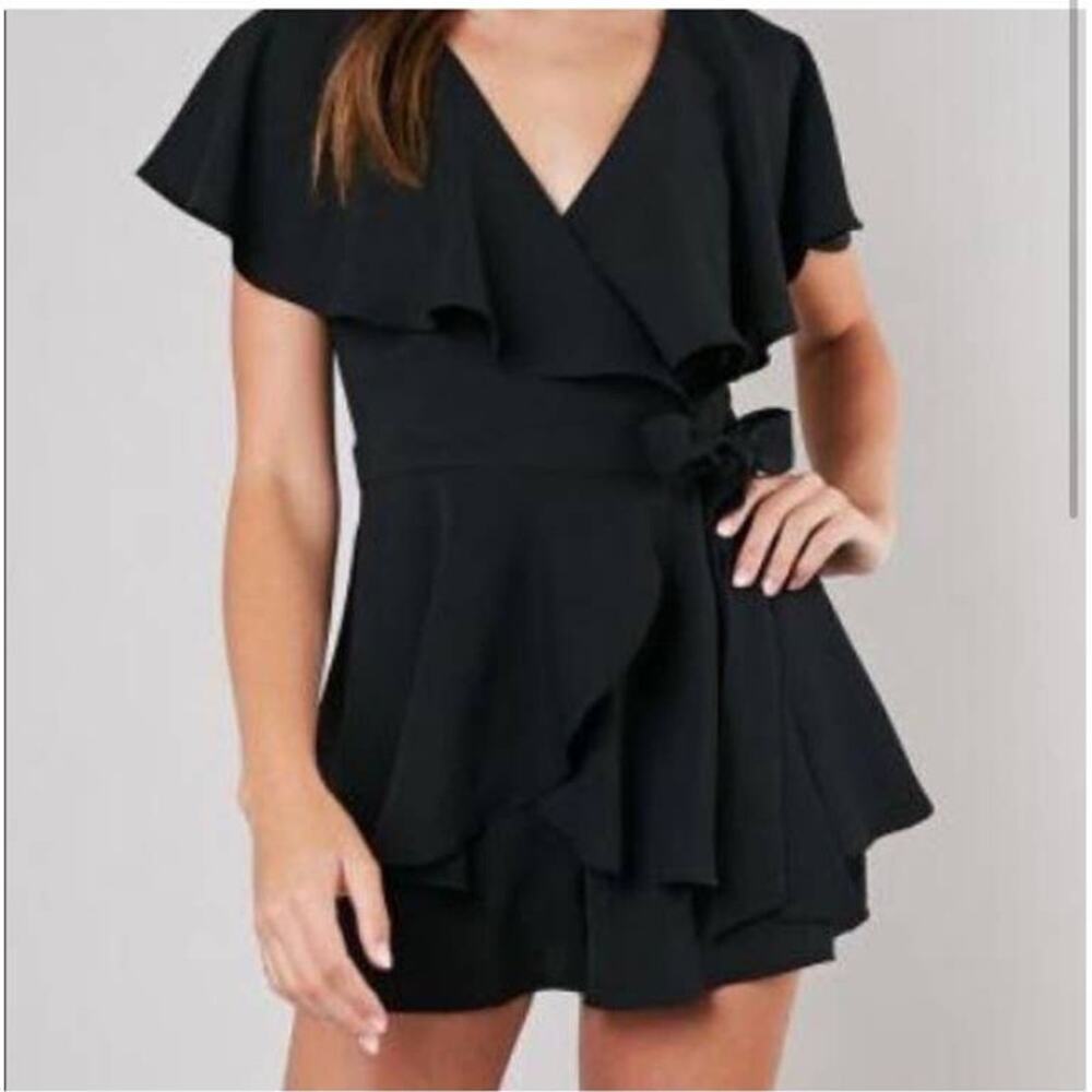 Do+Be Pageant Black Ruffle Wrap Romper Small - Picture 7 of 8